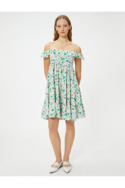 Koton Květinové šaty Madonna s límcem na ramenou Midi Délka Úrovně Pohodlný střih