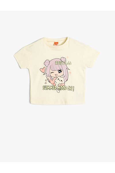 Koton Anime tričko s krátkým rukávem a výstřihem