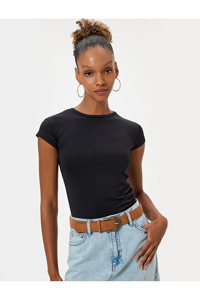 Koton Crew Neck Body Back Detail Short Sleeve Slim Fit