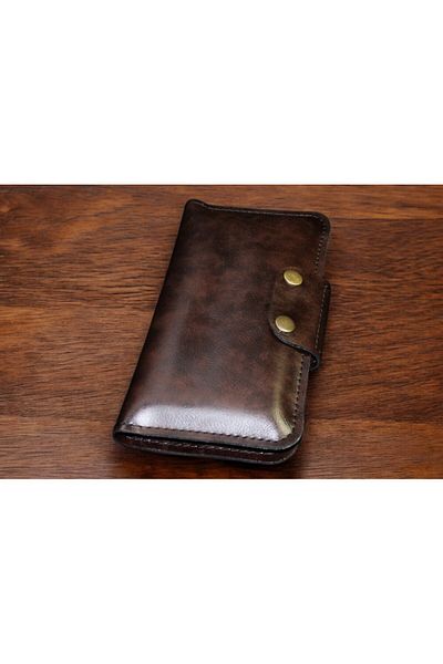 Z ZDK Leather Craft Dark Tan Vegan Leather Portfolio - Long Wallet with Phone Compartment and Compartment