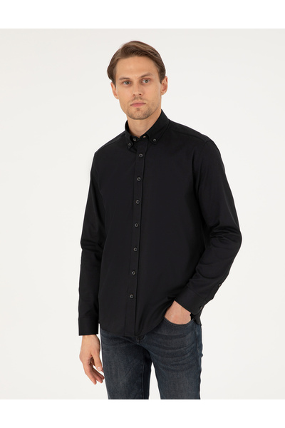 Pierre Cardin Siyah Regular Fit Uzun Kollu Gömlek 50292553-VR046
