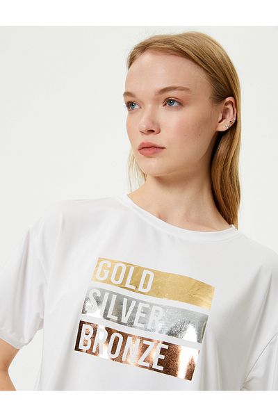 Koton T-Shirt Crew Neck Crop - Σλόγκαν τυπωμένο