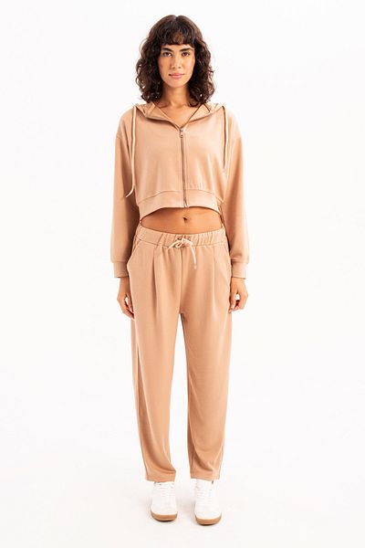 JUSTEVER Σετ αθλητικής φόρμας Oversize Fit Elastic Bottom and Crop Hoodie Mink - Chic