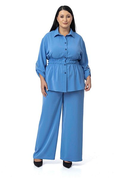 DISENTIS MODEST Pantaloni cămașă cu șnur cu talie elastică de mărime mare Set de două piese albastru