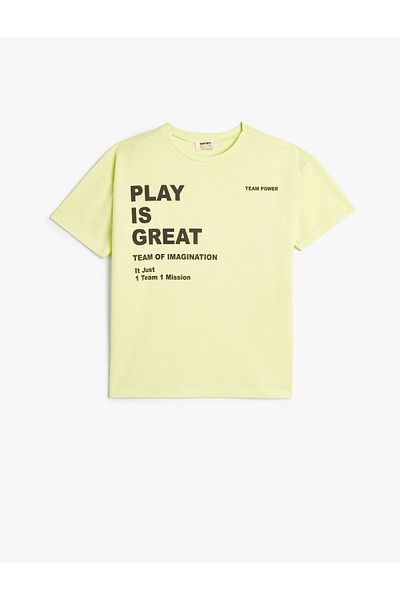 Koton Tricou cu mânecă scurtă din bumbac - Decolteu, imprimat cu slogan
