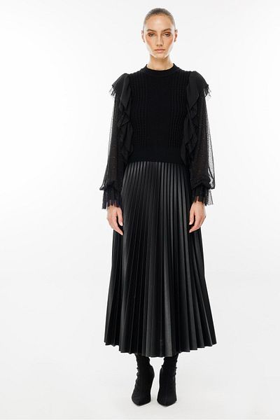 Moda İlgi Black Knitwear Blouse - Modailgi, Chiffon Tulle Sleeves