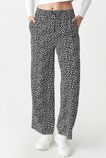 Select Moda Pantaloni largi de damă cu imprimeu leopard, cu talie elastică
