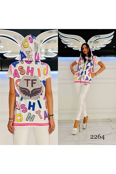 Kokostrendi Tatu Mixed Crystal Stone Triple Tracksuit Set - Ecru