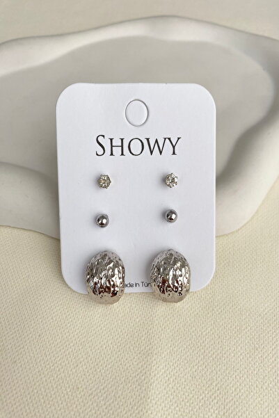 DEMOKAN Women's Earrings 6-Piece Textured Bombe Design Plain Stone Detail Ear...