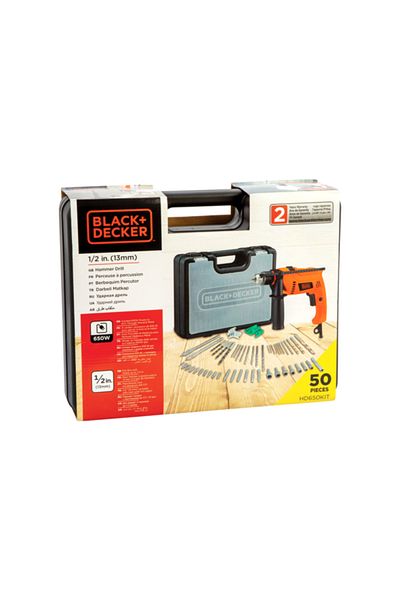 BLACK&amp;DECKER 650W Corded Electric Hammer Drill with 50-Piece Bits
