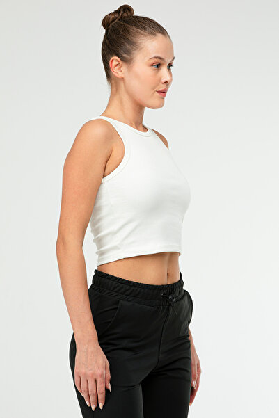 speedlife Ecru Slim Fit Cotton Open Collar Crop Top Camisole Women's T-Shirt Sf0751