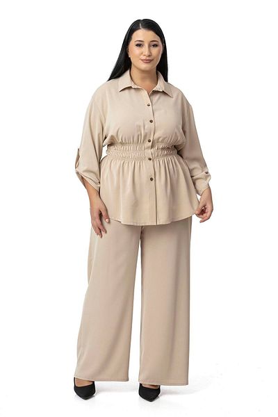 DISENTIS MODEST Set de două piese de culoare bej, pantaloni de cămașă cu șnur cu talie elastică