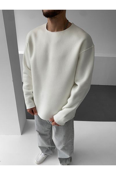 NO1 KONSEPT White Laser Cut Oversize Basic Sweatshirt