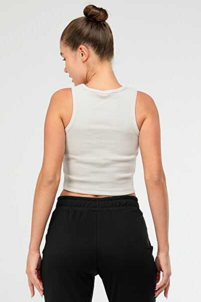 speedlife Beige Slim Fit Cotton Open Collar Crop Top Camisole Women's T-Shirt Sf0751