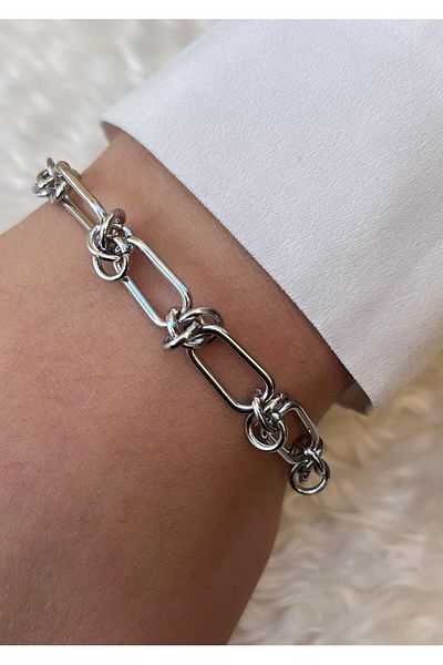 YASİN TOPÇU Steel Silver Chain Imprint Modern Bracelet