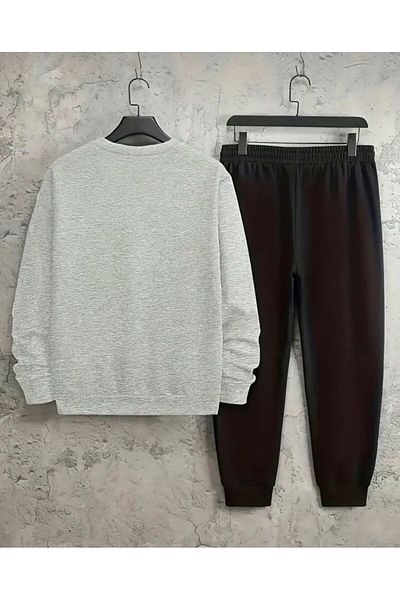 khufu Unisex Mi̇lano Italian Printed Gray Sweatshirt and Black Tracksuit Set