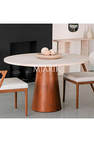 MIARIK DESIGN & DEKORASYON Yuvarlak Ahşap Huni Ayak Traverten Tabla Flaubert ...