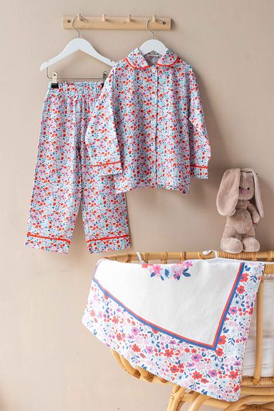 Atelier Babbi Red Mini Floral Patterned Pajama Set