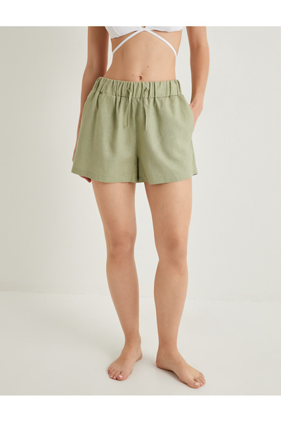 Koton Mini Keten Şort Beli Bağlamalı Cepli Rahat Kalıp