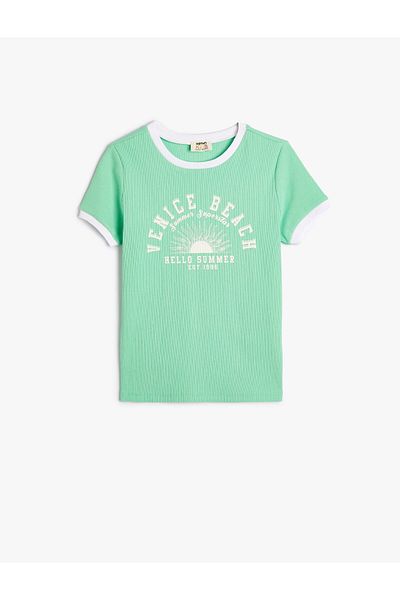 Koton Tricou Crop Slogan Imprimat mânecă scurtă Decolteu Crew Bumbac