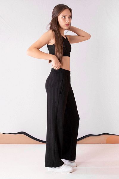 Cansın Mini Black Wide Leg Patterned Girl's Trousers 19747