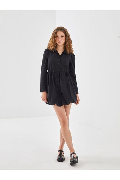 LC Waikiki Black Poplin Women's Shirt Dress