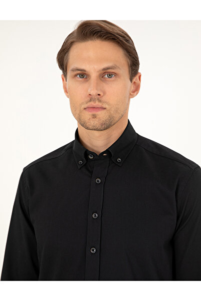 Pierre Cardin Siyah Regular Fit Uzun Kollu Gömlek 50292553-VR046
