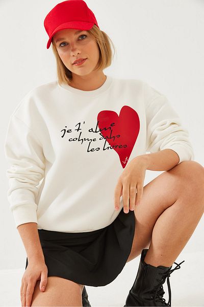 Bianco Lucci Damen-Sweatshirt mit Herz- und Textdruck MBHS023 60601023