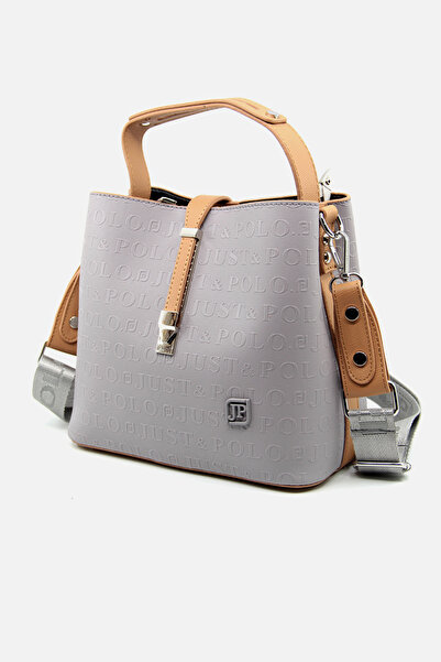 Just Polo Gray 3-Eye Waterproof Print Patterned Women's Shoulder Bag - Pbu4002