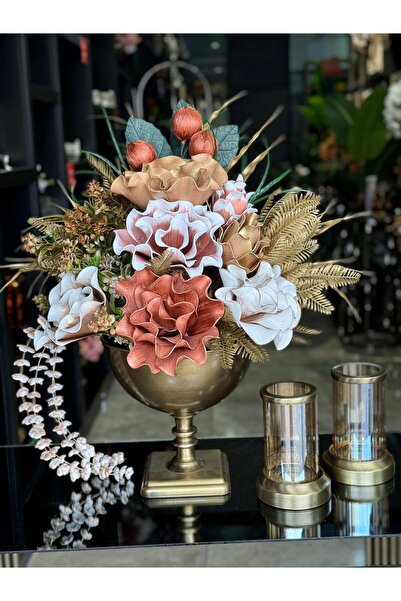 TASARIMHMODA Yapay Çiçekli Antik Kare Ayak Vazo 3 Parça Set No:10