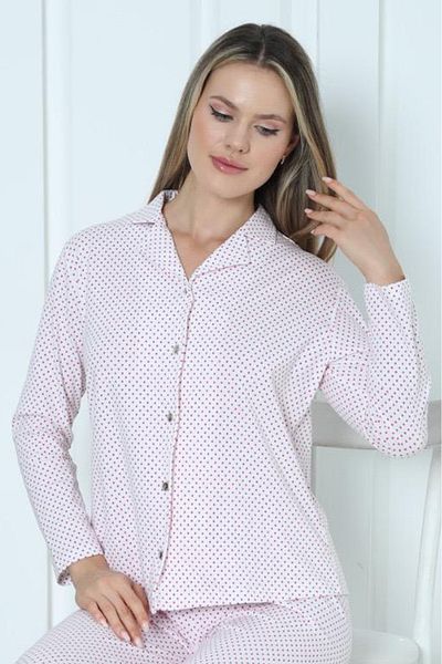 ERDENİZ TEKSTİL Cotton / Long Sleeve Front Button Women's Pajama Set