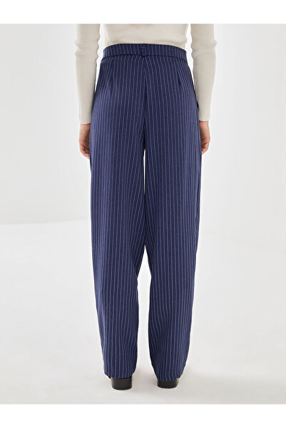 LC Waikiki Navy Blue Loose Fit Striped Women's Trousers