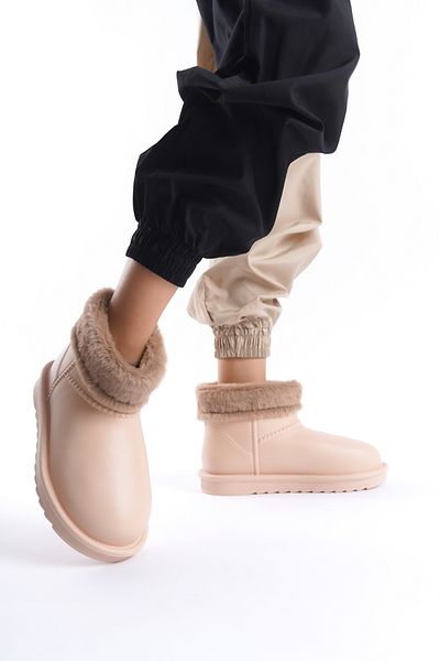 Moda Değirmeni Beige Women's Comfort Rain Boots with Waterproof Fur Inside Bg1200-116-0001