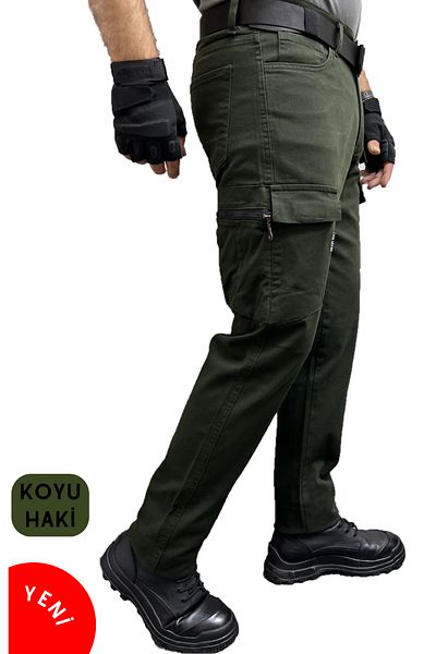 Polviton Ανδρικό παντελόνι Tactical Cargo - Dark Khaki, Lycra Gabardine Cotton, Ύφασμα