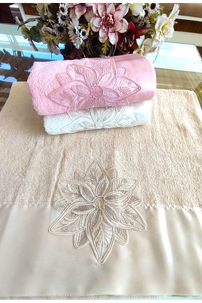 A.Z.H. My Mother's Dowry - 50x90 cm Velvet Texture, Fancy Luxury Σετ πετσετών με σατέν λεπτομέρειες (Σετ 3)