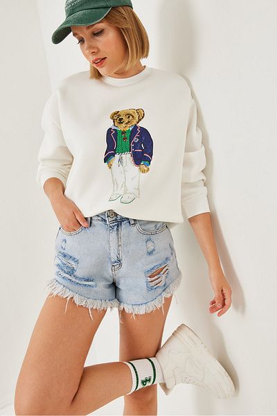 Bianco Lucci Damen-Sweatshirt mit Aufdruck „Three Thread Raised“ 55447 60351120