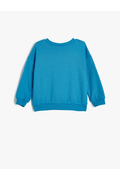 Koton Crane Printed Cotton Sweatshirt - Long Sleeve, Crew Neck