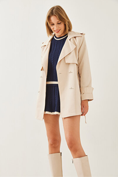 Bianco Lucci Women's Front Aller Detail Intermediate Length Trench Coat 2423 60351113