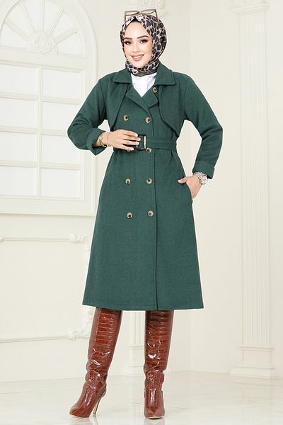 ModaMerve Emerald Stamp Coat 2054BGS895-M - Bolero Detailed