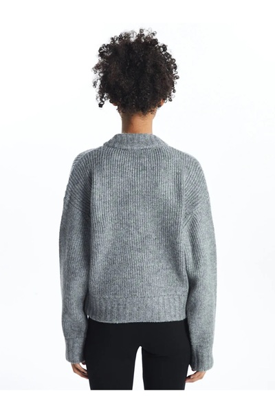 LC Waikiki Gray College Collar Plain Long Sleeve Women's Knitwear Cardigan