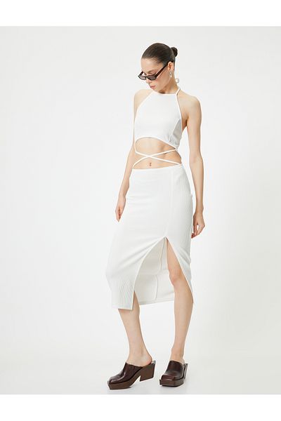 Koton Midi Length Window Detailed Halter Neck Slim Fit Dress