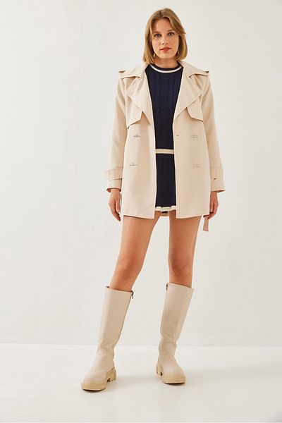 Bianco Lucci Damen-Trenchcoat mit Aller-Detail vorne in mittlerer Länge 2423 60351113