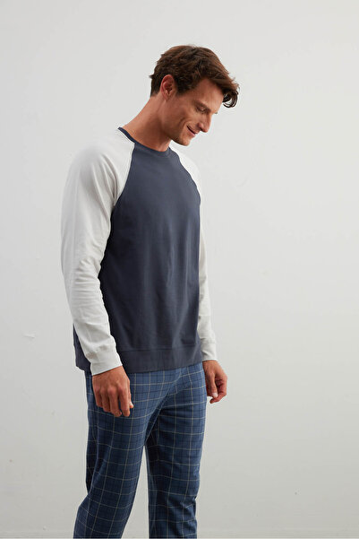 Syah Erkek Pamuklu Reglan Uzun Kollu Pijama Üstü