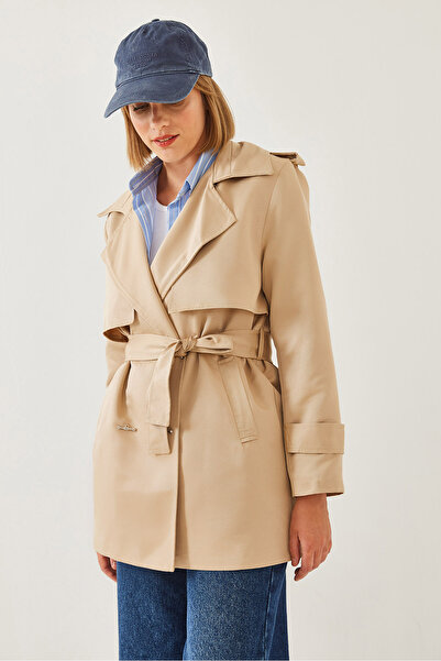 Bianco Lucci Women's Front Aller Detail Intermediate Length Trench Coat 2423 60351113