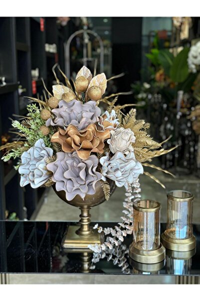 TASARIMHMODA Yapay Çiçekli Antik Kare Ayak Vazo 3 Parça Set No:7