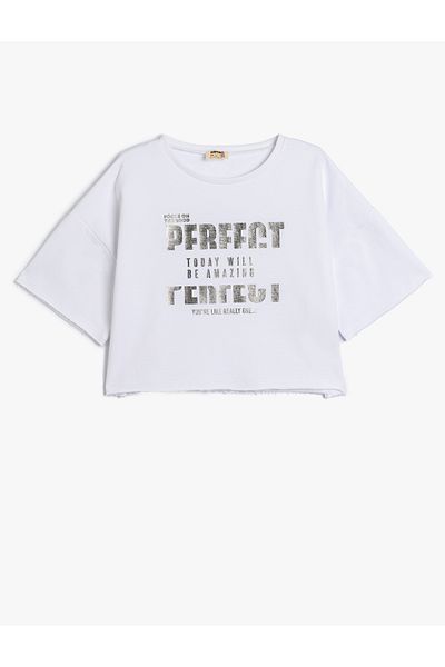 Koton Βαμβακερό κοντομάνικο μπλουζάκι - Crew Neck, Slogan Printed