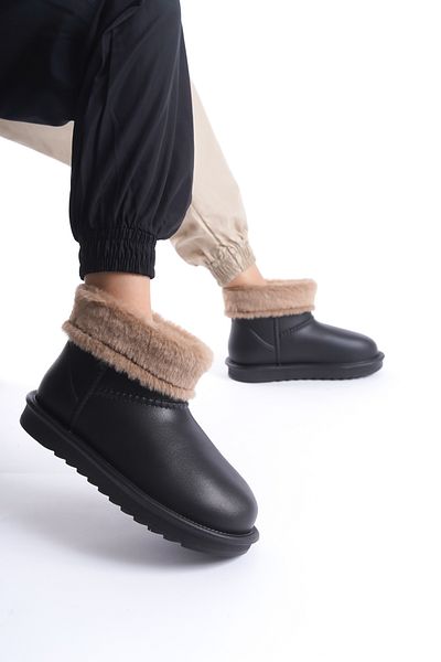 Moda Değirmeni Αδιάβροχες γούνινες μαύρες γυναικείες άνετες μπότες βροχής Bg1200-116-0001