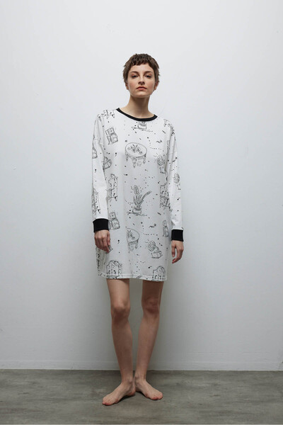 Hays Kadın Pamuklu Uzun Kollu Gecelik