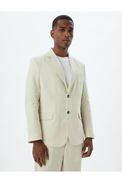 Koton Linen Blazer Jacket - Slim Fit, Button and Pocket Detail