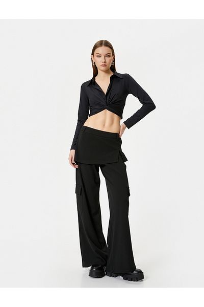 Koton Tricou cu mânecă lungă, cu noduri duble, guler de cămașă